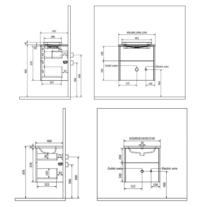 INR GRAND Solid Servantskap 2 Skuffer H570xD450mm INR Iconic Nordic Rooms Servantskap