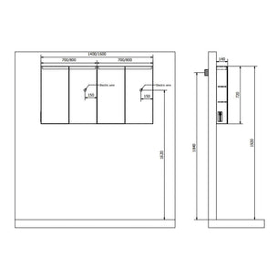 INR STAGE Plus Speilskap med Lysregulering B40-140xH72xD14cm