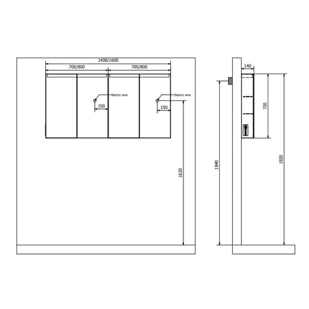 INR STAGE Plus Speilskap med Lysregulering B40-140xH72xD14cm