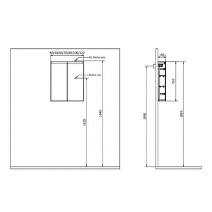 INR STAGE Plus Speilskap med Lysregulering B40-140xH72xD14cm