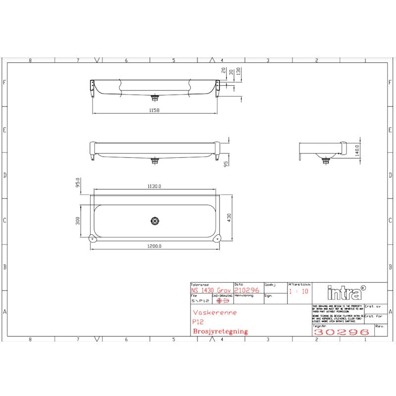 Intra vaskerenne P12 med bumpers. uten bakplate Intra Utslagsvask GRO-6321917