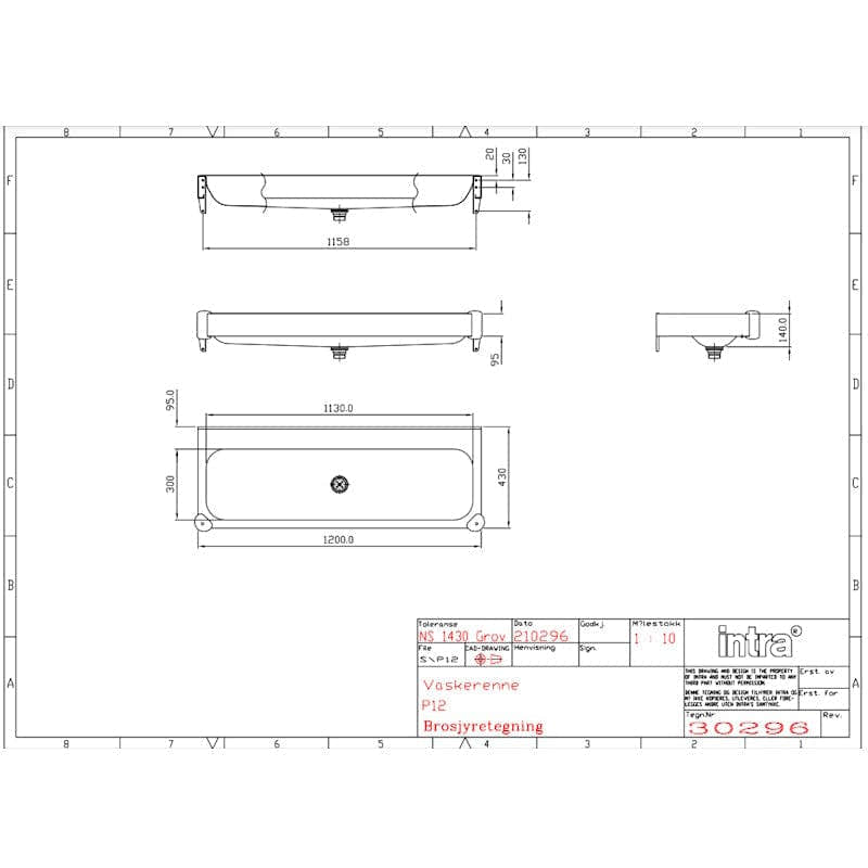 Intra vaskerenne P12 med bumpers. uten bakplate Intra Utslagsvask GRO-6321917