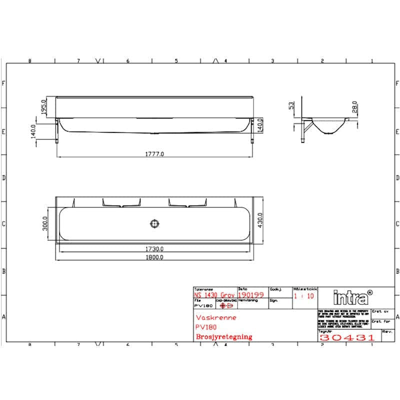 Intra vaskerenne PV180 med bakplate Intra Utslagsvask GRO-6321906