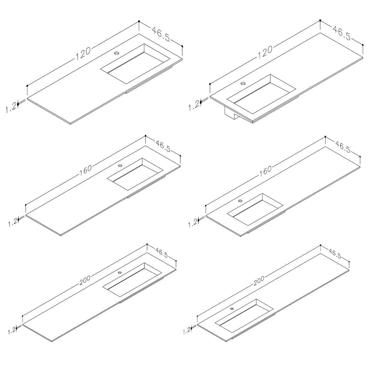 Korsbakken Corian Sidestilt Servant med Flat Bunn Korsbakken Baderomsservant