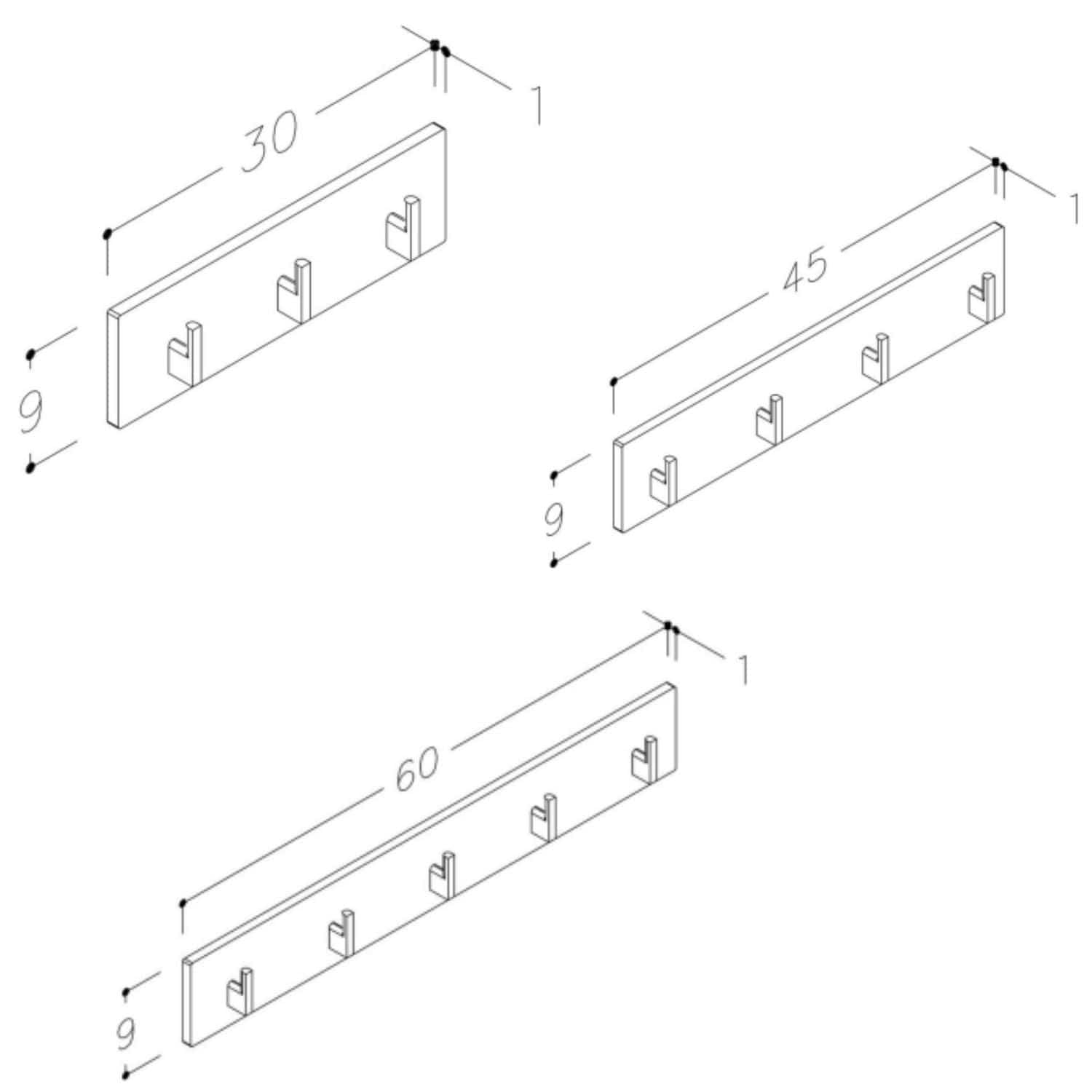 Korsbakken Hylle med knagger HPL L30-60cm Korsbakken Baderomshylle