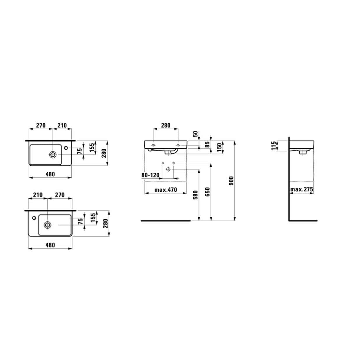 Laufen PRO S Asymmetrisk Servant B48xD28xH15cm Laufen Liten servant