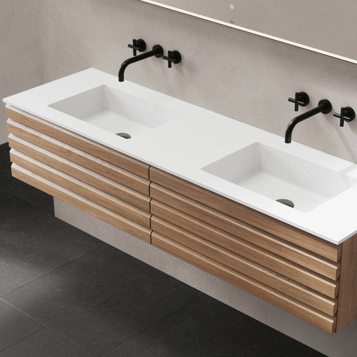 Linn Bad Corian topplate med Eir servant B(60-160)xH1,2xD46cm Hvit matt / 120cm dobbel Linn Bad Nedfelling LB-3812CD