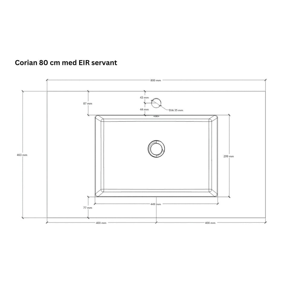 Linn Bad Corian topplate med Eir servant B(60-160)xH1,2xD46cm Linn Bad Møbelservant