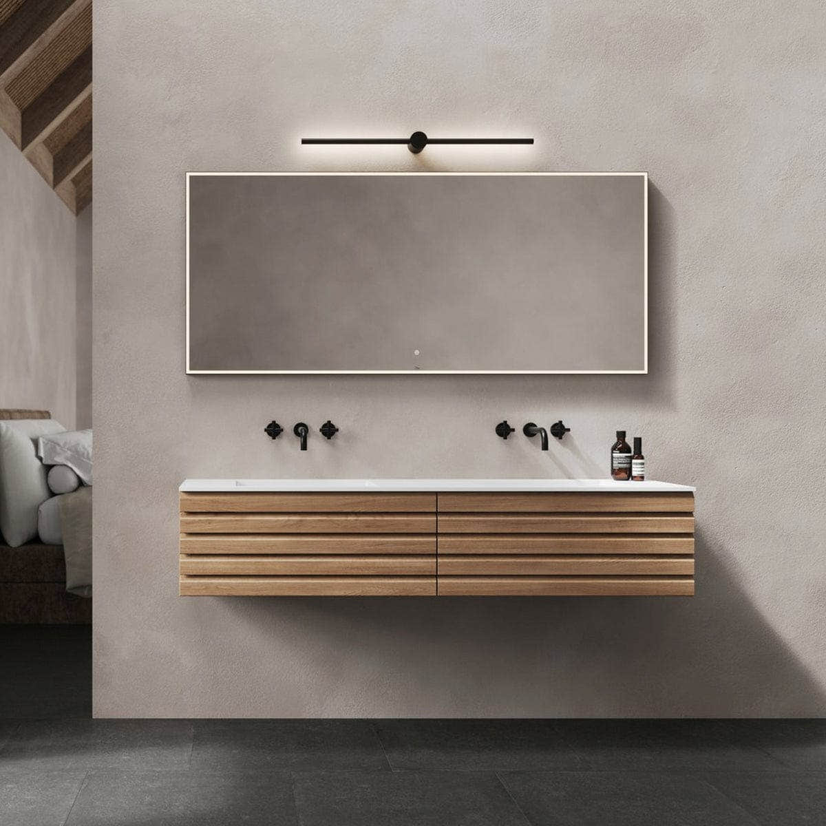 Linn Bad Corian topplate med Eir servant B(60-160)xH1,2xD46cm Linn Bad Nedfelling