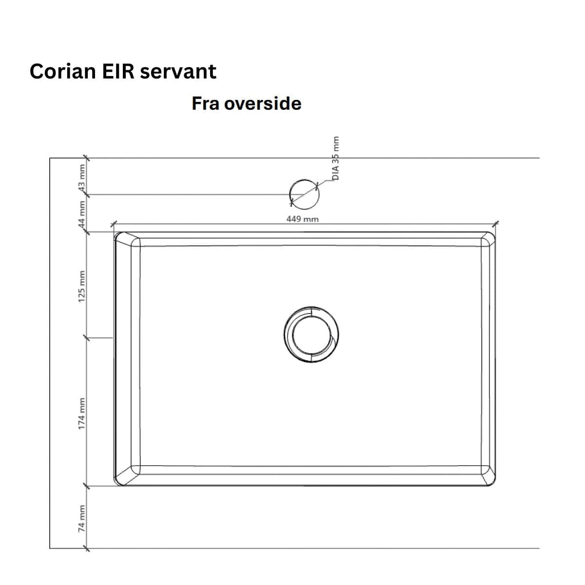 Linn Bad Eir Corian Underlimt Servant ferdig montert Hvit matt Linn Bad Nedfelling LB-3805C