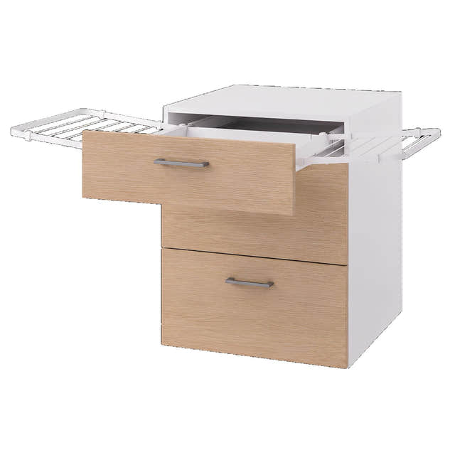 Linn Bad Skuffeseksjon med utrekkbart tørkestativ 2 skuff Ask / 60cm Linn Bad Benkeskap vaskerom LB-750406TS