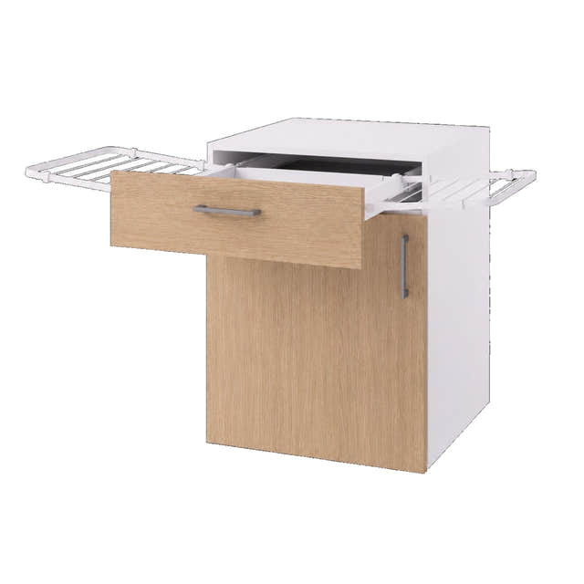 Linn Bad Underskap med dør 2 nettingkorger og utrekkbart tørkestativ Ask / 60cm Linn Bad Benkeskap vaskerom LB-750106TS