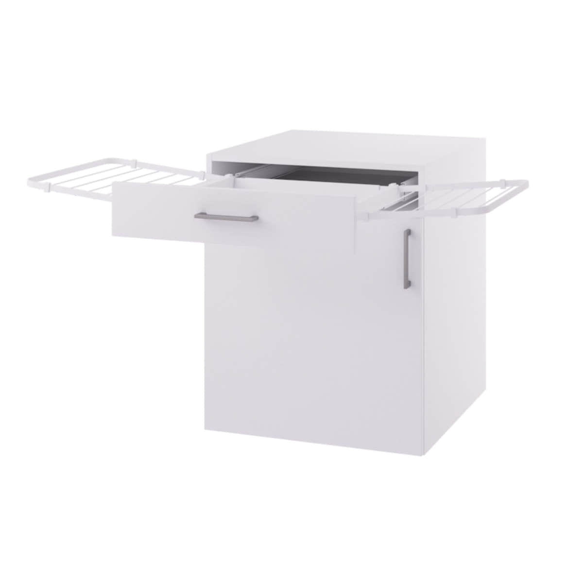 Linn Bad Underskap med dør 2 nettingkorger og utrekkbart tørkestativ Hvit / 60cm Linn Bad Benkeskap vaskerom LB-710106TS