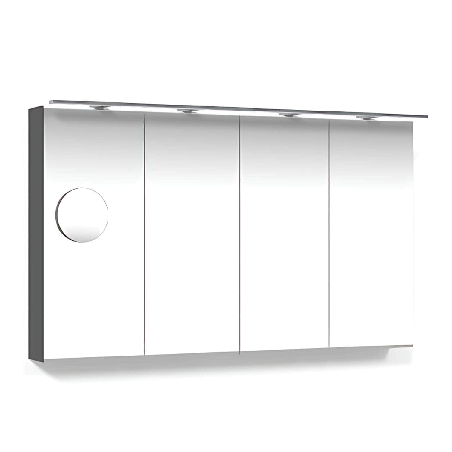 Macro Design CROWN 4-dør Speilskap Rampe-belysning med forstørrelsesspeil Antrasitt / 120cm Macro Design Speilskap GRO-FCS120ABRLF