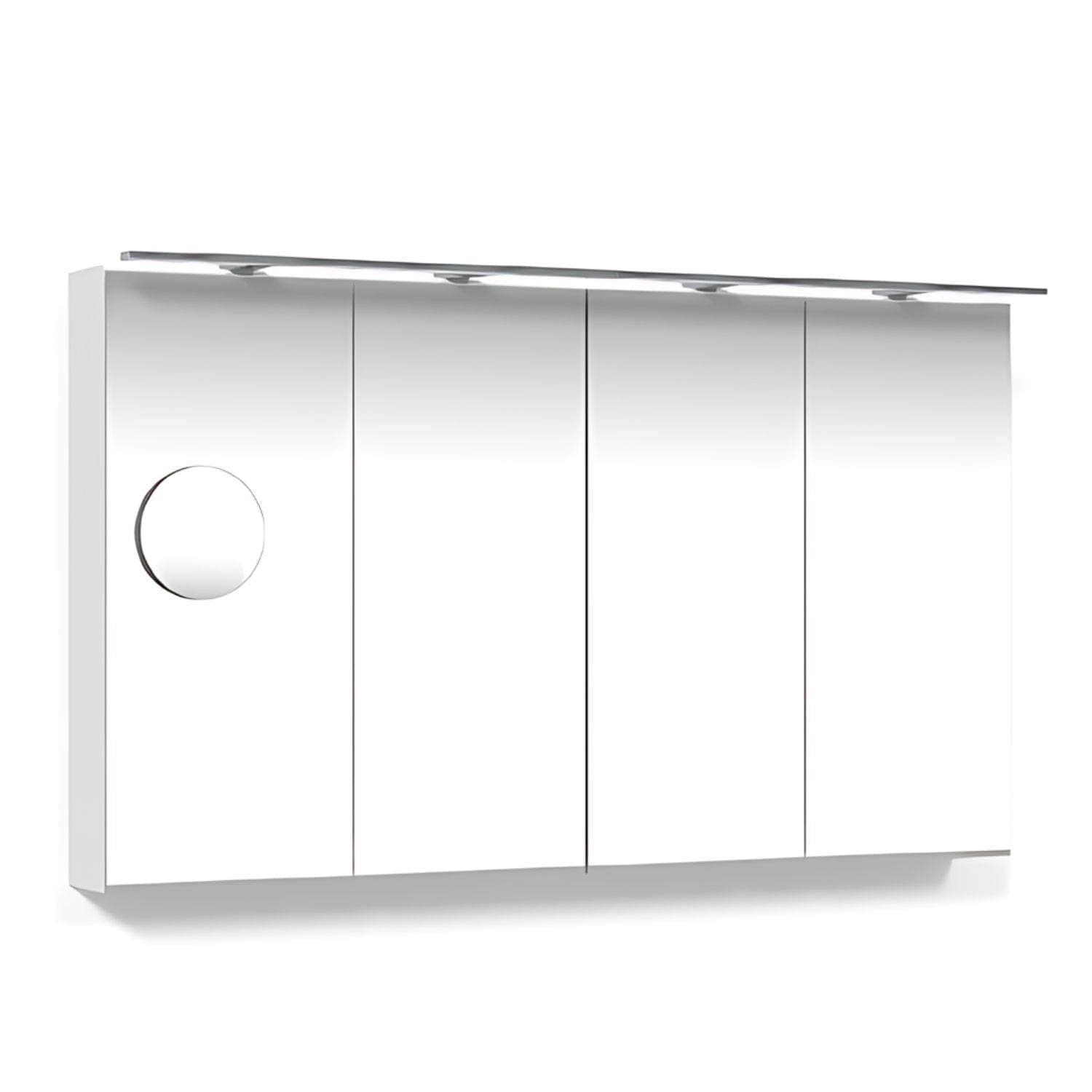 Macro Design CROWN 4-dør Speilskap Rampe-belysning med forstørrelsesspeil Hvit / 120cm Macro Design Speilskap GRO-FCS120VBRLF