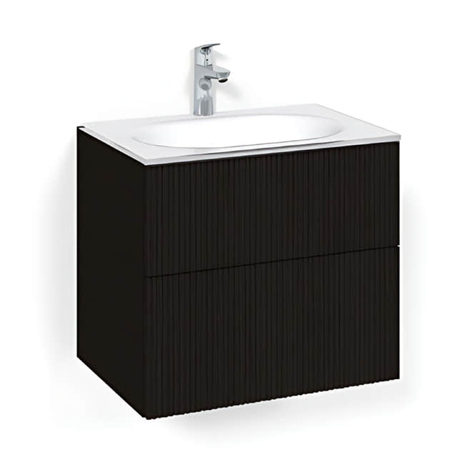 Macro Design CROWN Line/Push-open Servantskap 2-skuff - med Glasservant Svart eik / 60cm / Glass Edge hvit Macro Design Møbelpakke bad BUN-FSK60SLPOVG