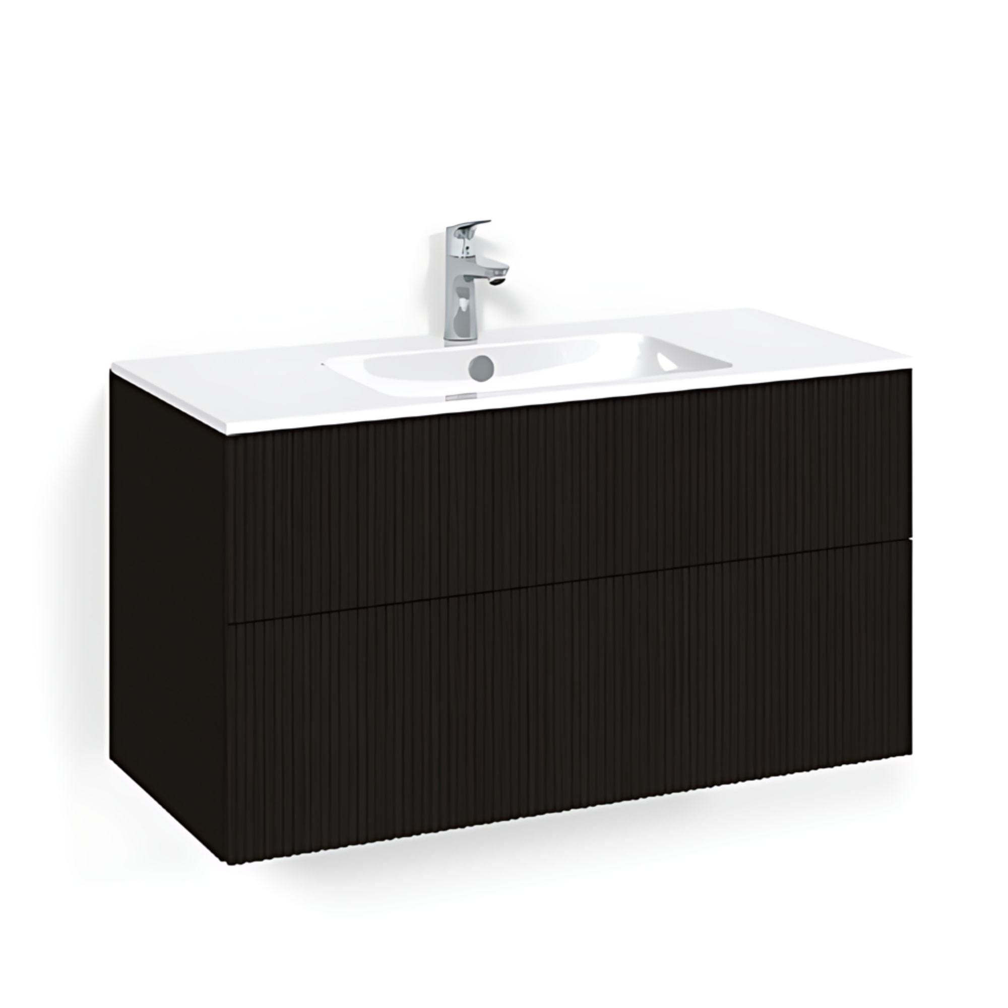 Macro Design CROWN Line/Push-open Servantskap 2 skuff - med LIGHT servant Svart eik / 100cm / Light 14 Macro Design Møbelpakke bad BUN-FSK100SLPOL14