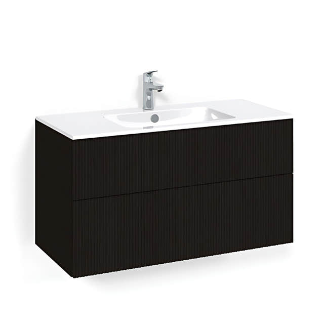 Macro Design CROWN Line/Push-open Servantskap 2 skuff - med LIGHT servant Svart eik / 100cm / Light 14 Macro Design Møbelpakke bad BUN-FSK100SLPOL14
