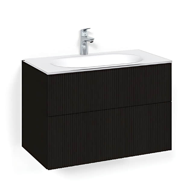 Macro Design CROWN Line Servantskap 2-skuff - med Glasservant Svart eik / 80cm / Glass Edge hvit Macro Design Møbelpakke bad BUN-FSK80SLVG