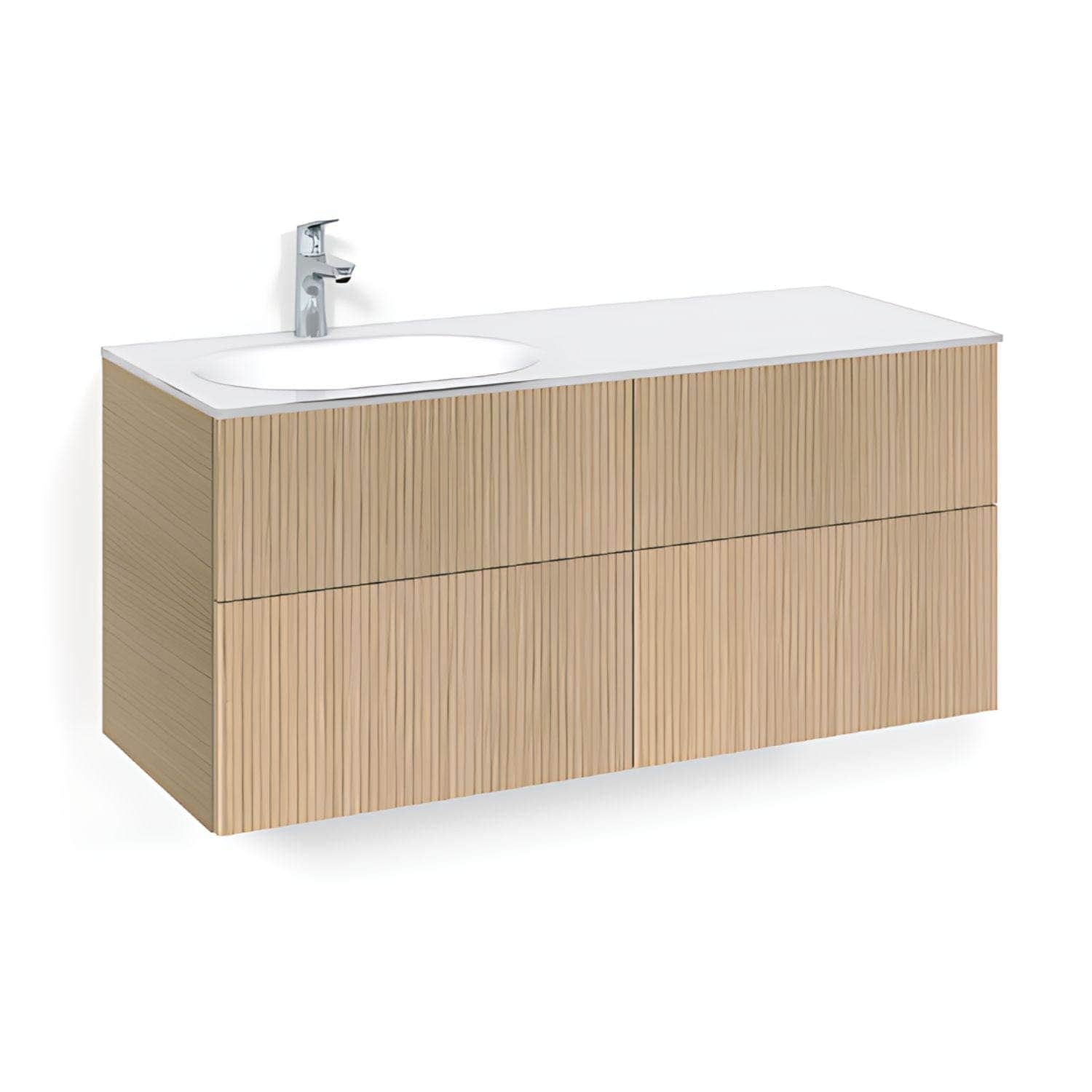 Macro Design CROWN Line Servantskap 4-skuff - med Venstre Glasservant 120cm Eik / Line / Glass Edge hvit Macro Design Møbelpakke bad BUN-FSK120ELVGVH