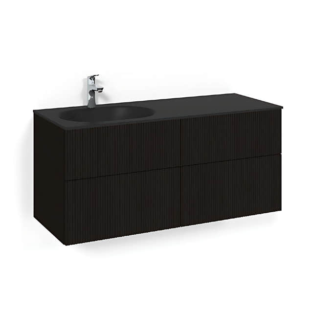Macro Design CROWN Line Servantskap 4-skuff - med Venstre Glasservant 120cm Svart eik / Line / Glass Edge svart Macro Design Møbelpakke bad BUN-FSK120SLSGVH