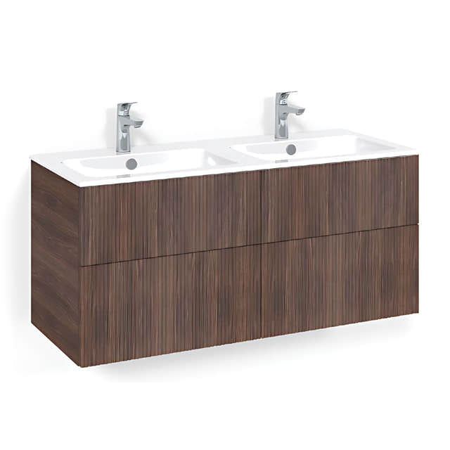Macro Design CROWN Line Servantskap skuff - med LIGHT 14 servant 120cm dobbel Brun ask / Line Macro Design Møbelpakke bad BUN-FSK120BLL14