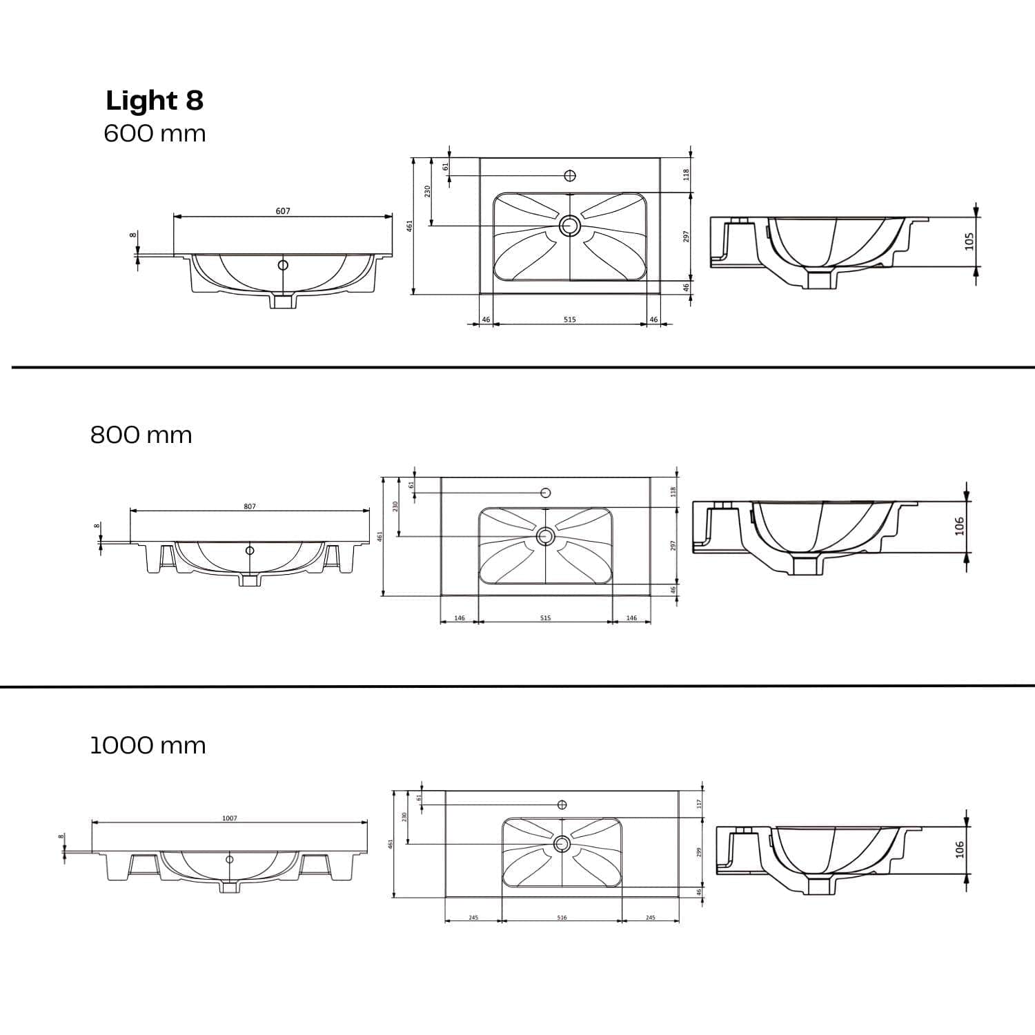 Macro Design CROWN Open box Servantskap 1 skuff - med LIGHT servant Macro Design Møbelpakke bad