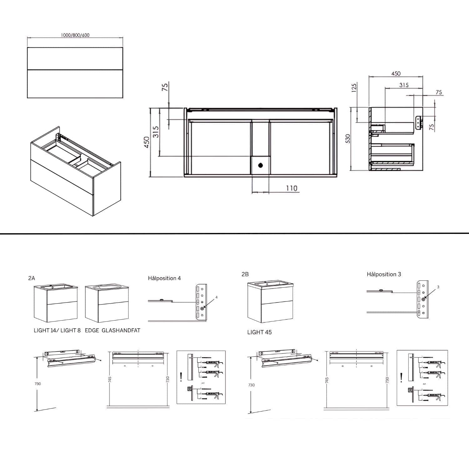 Macro Design CROWN Open box Servantskap 1 skuff - med LIGHT servant Macro Design Møbelpakke bad