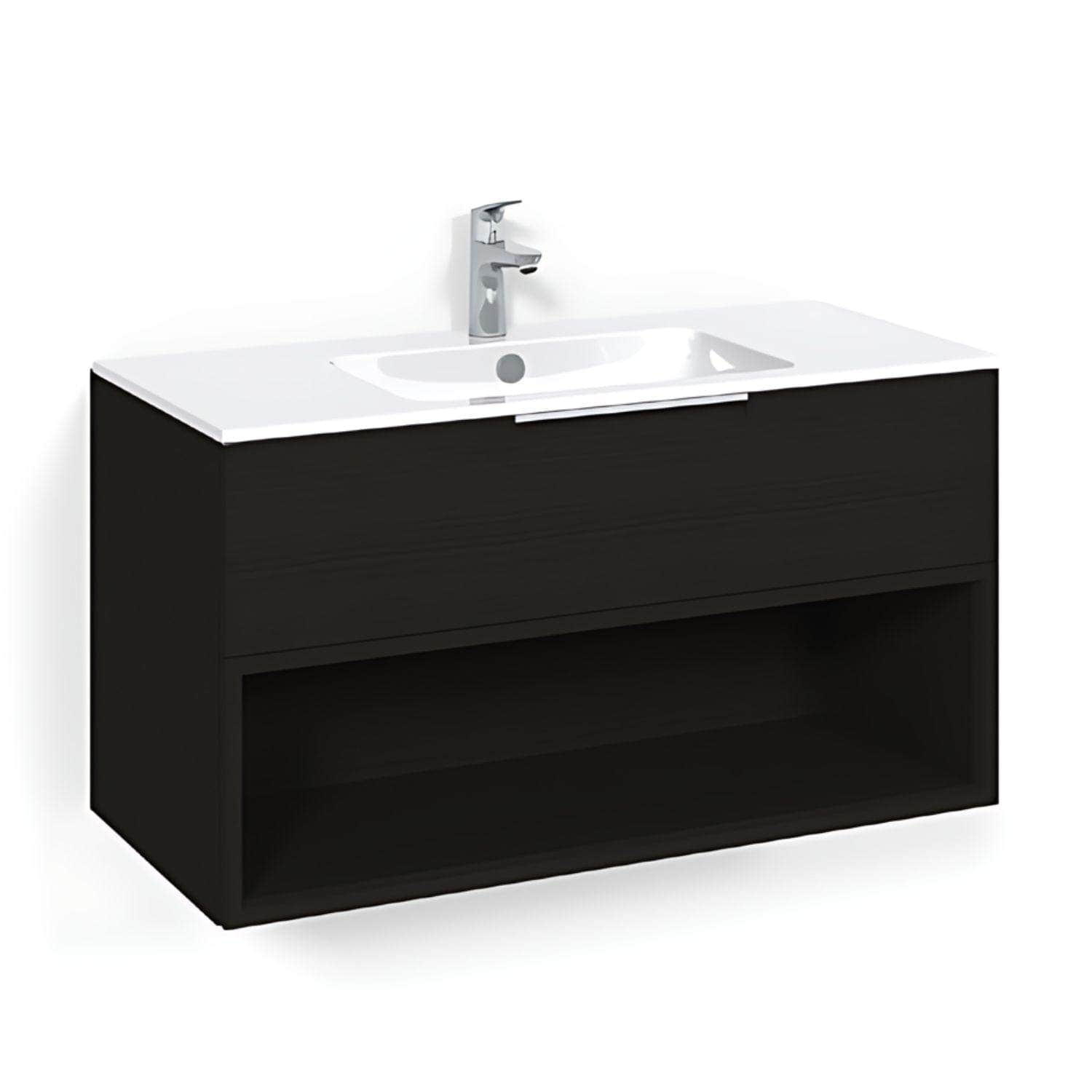 Macro Design CROWN Open box Servantskap 1 skuff - med LIGHT servant Svart eik / 100cm / Light 14 Macro Design Møbelpakke bad BUN-FSK100SOL14