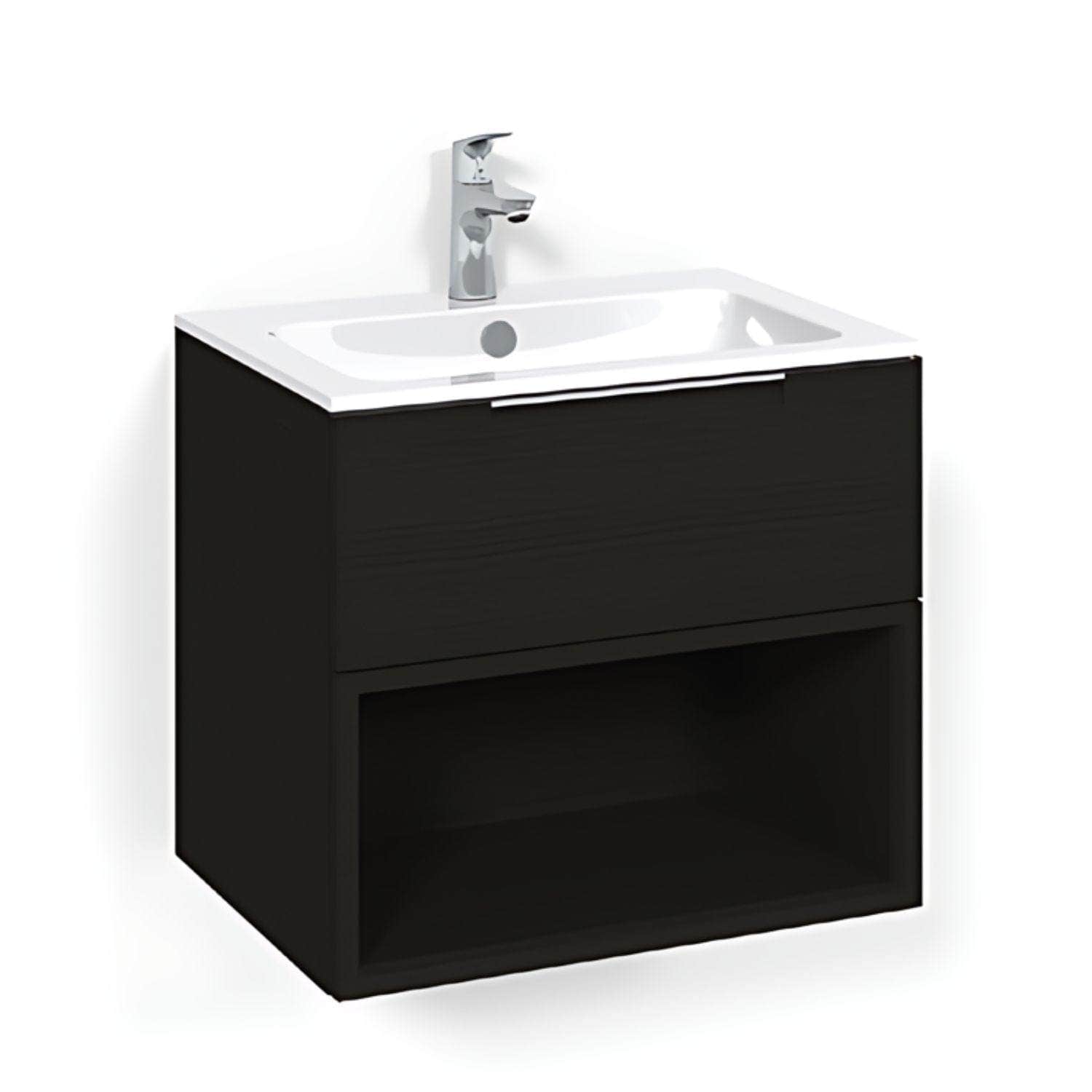 Macro Design CROWN Open box Servantskap 1 skuff - med LIGHT servant Svart eik / 60cm / Light 14 Macro Design Møbelpakke bad BUN-FSK60SOL14
