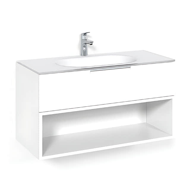 Macro Design CROWN Open box Servantskap 2-skuff - med Glasservant Hvit / 100cm / Glass Edge hvit Macro Design Møbelpakke bad BUN-FSK100VOVG