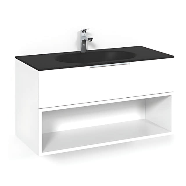 Macro Design CROWN Open box Servantskap 2-skuff - med Glasservant Hvit / 100cm / Glass Edge svart Macro Design Møbelpakke bad BUN-FSK100VOSG