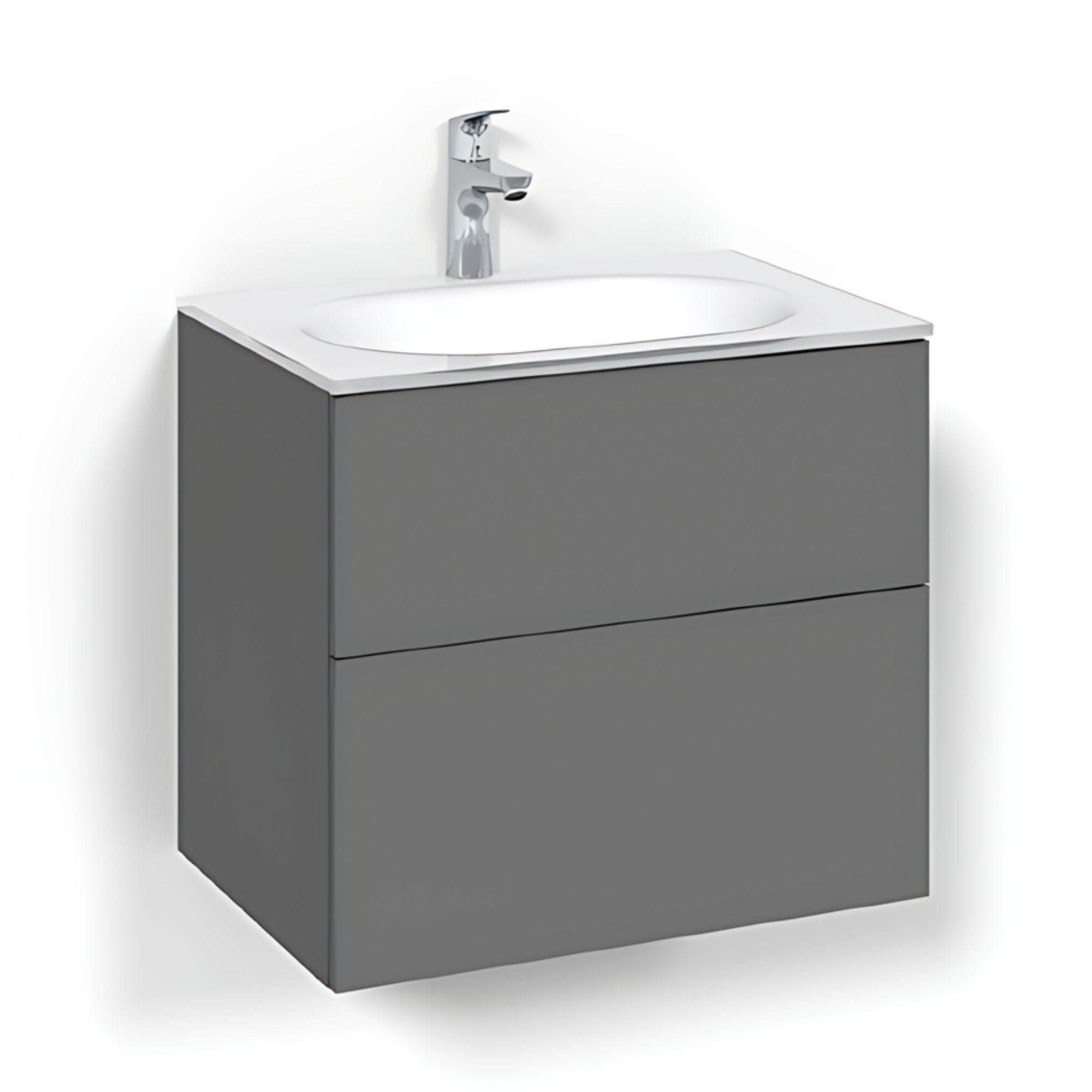 Macro Design CROWN Plain/Push-open Servantskap 2-skuff - med Glasservant Antrasitt / 60cm / Glass Edge hvit Macro Design Møbelpakke bad BUN-FSK60APPG