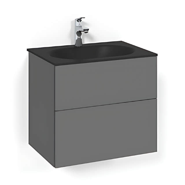 Macro Design CROWN Plain/Push-open Servantskap 2-skuff - med Glasservant Antrasitt / 60cm / Glass Edge svart Macro Design Møbelpakke bad BUN-FSK60APPSG