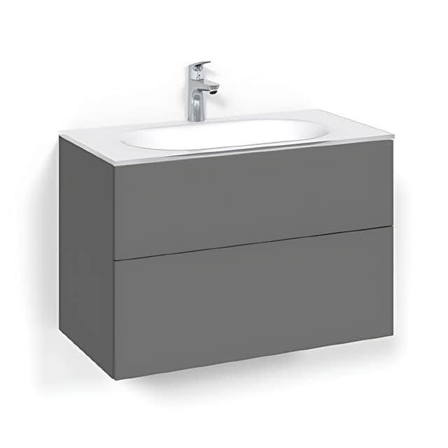 Macro Design CROWN Plain/Push-open Servantskap 2-skuff - med Glasservant Antrasitt / 80cm / Glass Edge hvit Macro Design Møbelpakke bad BUN-FSK80APOG