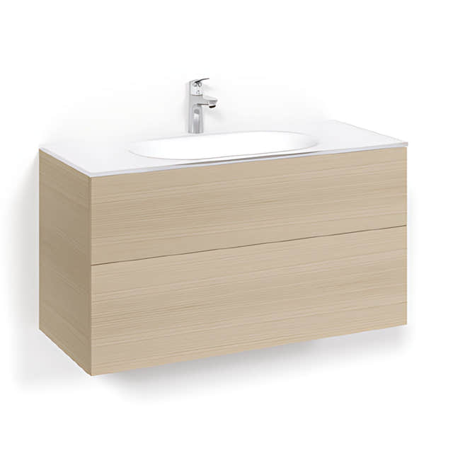 Macro Design CROWN Plain/Push-open Servantskap 2-skuff - med Glasservant Eik / 100cm / Glass Edge hvit Macro Design Møbelpakke bad BUN-FSK100EPOG