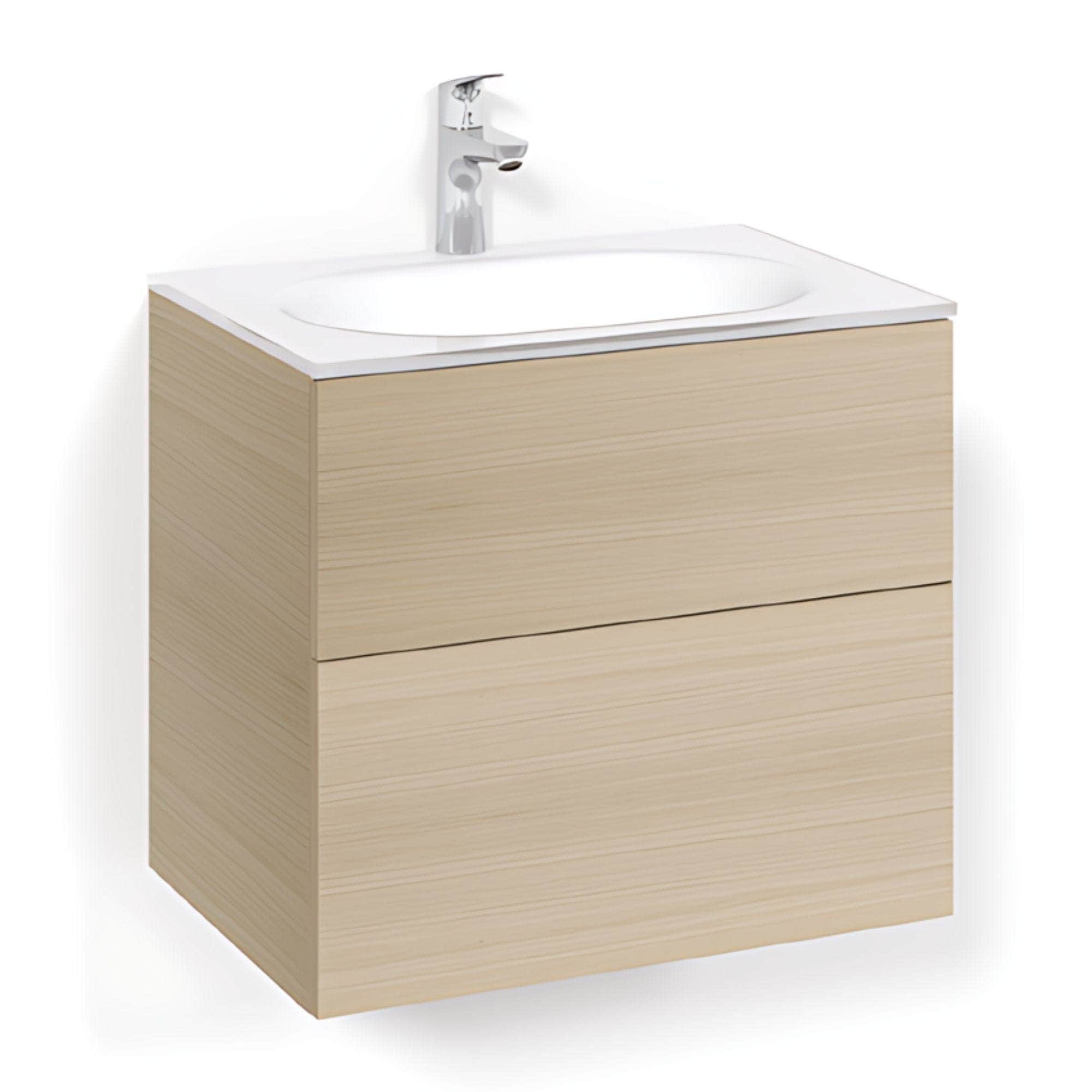 Macro Design CROWN Plain/Push-open Servantskap 2-skuff - med Glasservant Eik / 60cm / Glass Edge hvit Macro Design Møbelpakke bad BUN-FSK60EPPG