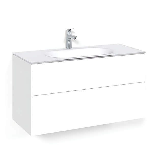 Macro Design CROWN Plain/Push-open Servantskap 2-skuff - med Glasservant Hvit / 100cm / Glass Edge hvit Macro Design Møbelpakke bad BUN-FSK100VPOG