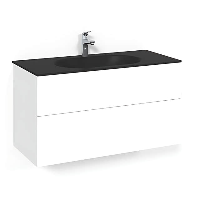 Macro Design CROWN Plain/Push-open Servantskap 2-skuff - med Glasservant Hvit / 100cm / Glass Edge svart Macro Design Møbelpakke bad BUN-FSK100VPOSG