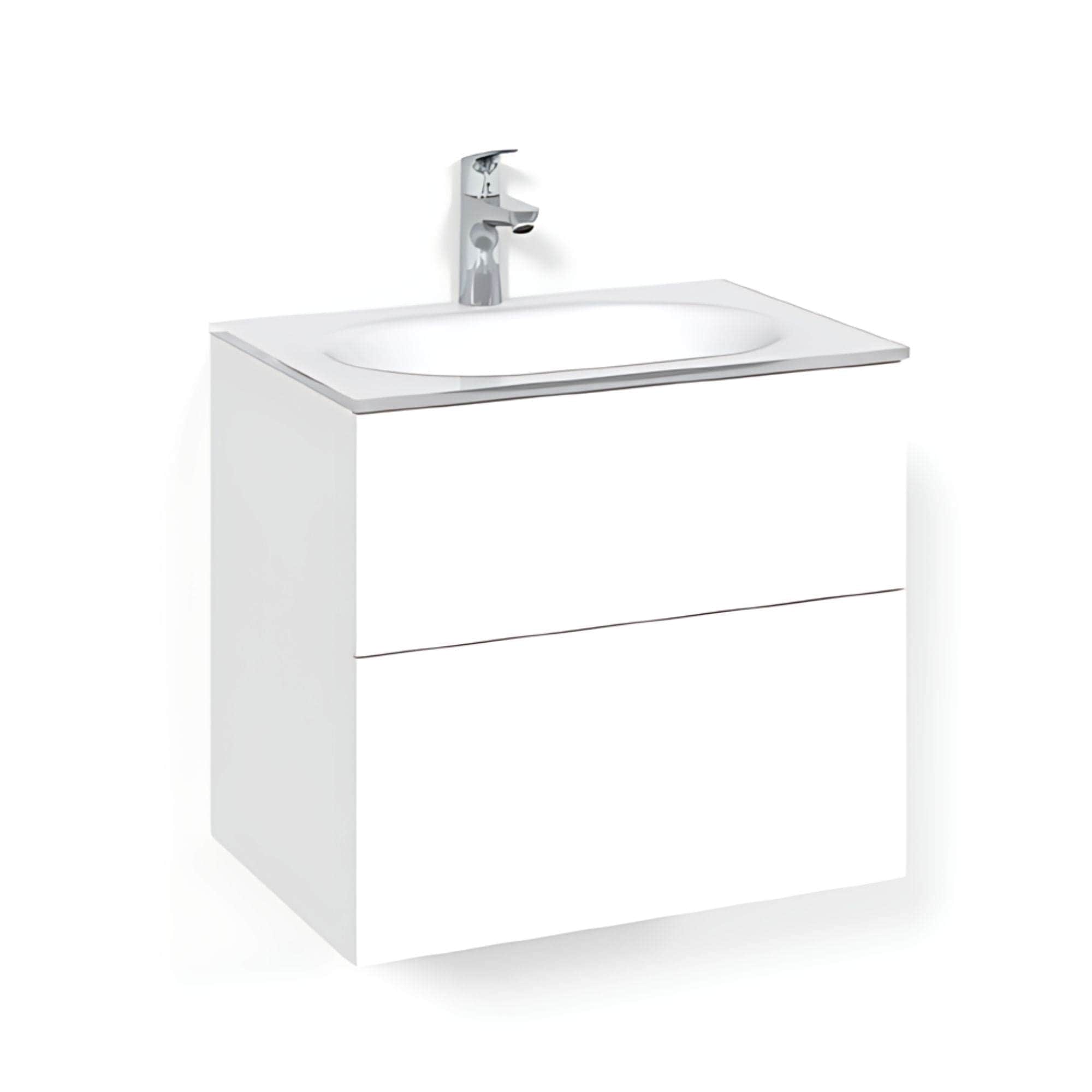 Macro Design CROWN Plain/Push-open Servantskap 2-skuff - med Glasservant Hvit / 60cm / Glass Edge hvit Macro Design Møbelpakke bad BUN-FSK60VPPG