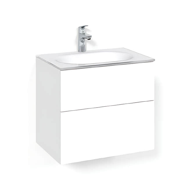 Macro Design CROWN Plain/Push-open Servantskap 2-skuff - med Glasservant Hvit / 60cm / Glass Edge hvit Macro Design Møbelpakke bad BUN-FSK60VPPG