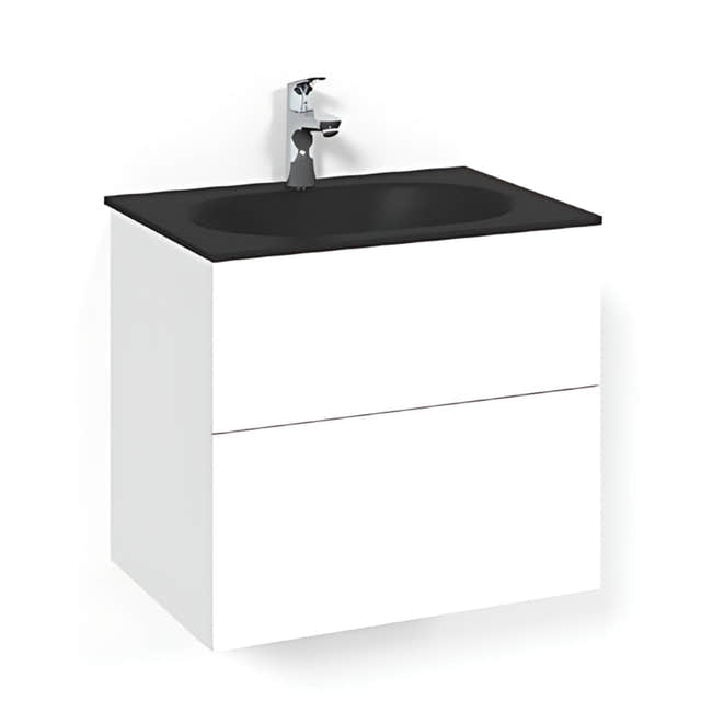 Macro Design CROWN Plain/Push-open Servantskap 2-skuff - med Glasservant Hvit / 60cm / Glass Edge svart Macro Design Møbelpakke bad BUN-FSK60VPPSG