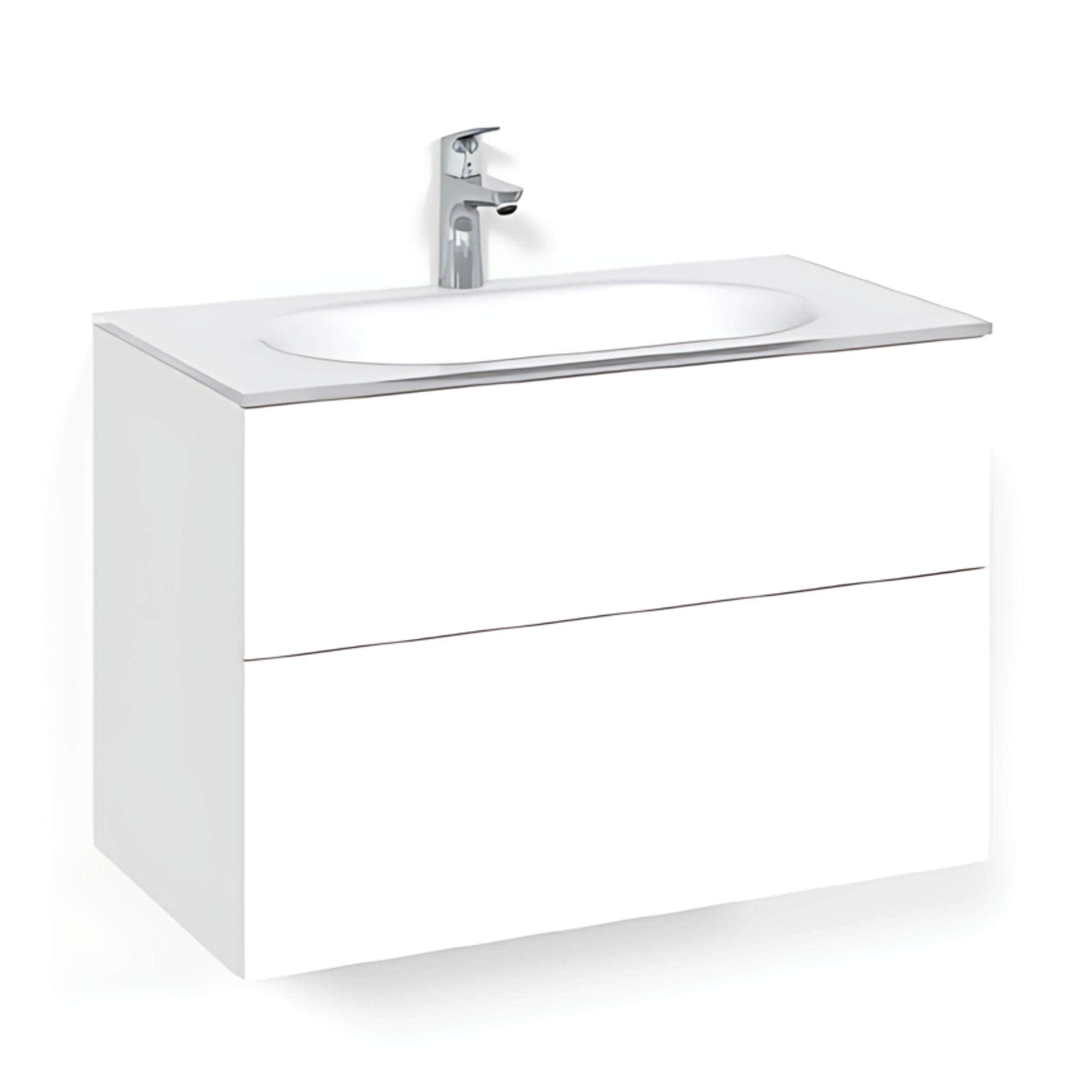 Macro Design CROWN Plain/Push-open Servantskap 2-skuff - med Glasservant Hvit / 80cm / Glass Edge hvit Macro Design Møbelpakke bad BUN-FSK80VPOG