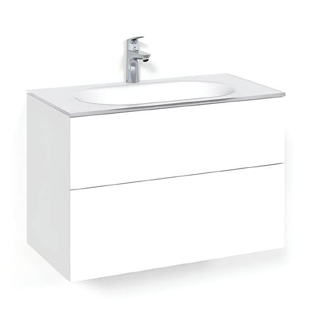 Macro Design CROWN Plain/Push-open Servantskap 2-skuff - med Glasservant Hvit / 80cm / Glass Edge hvit Macro Design Møbelpakke bad BUN-FSK80VPOG