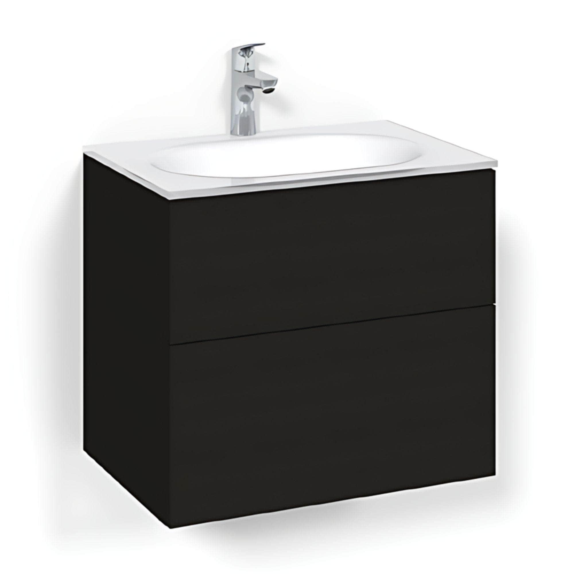 Macro Design CROWN Plain/Push-open Servantskap 2-skuff - med Glasservant Svart eik / 60cm / Glass Edge hvit Macro Design Møbelpakke bad BUN-FSK60SPPG