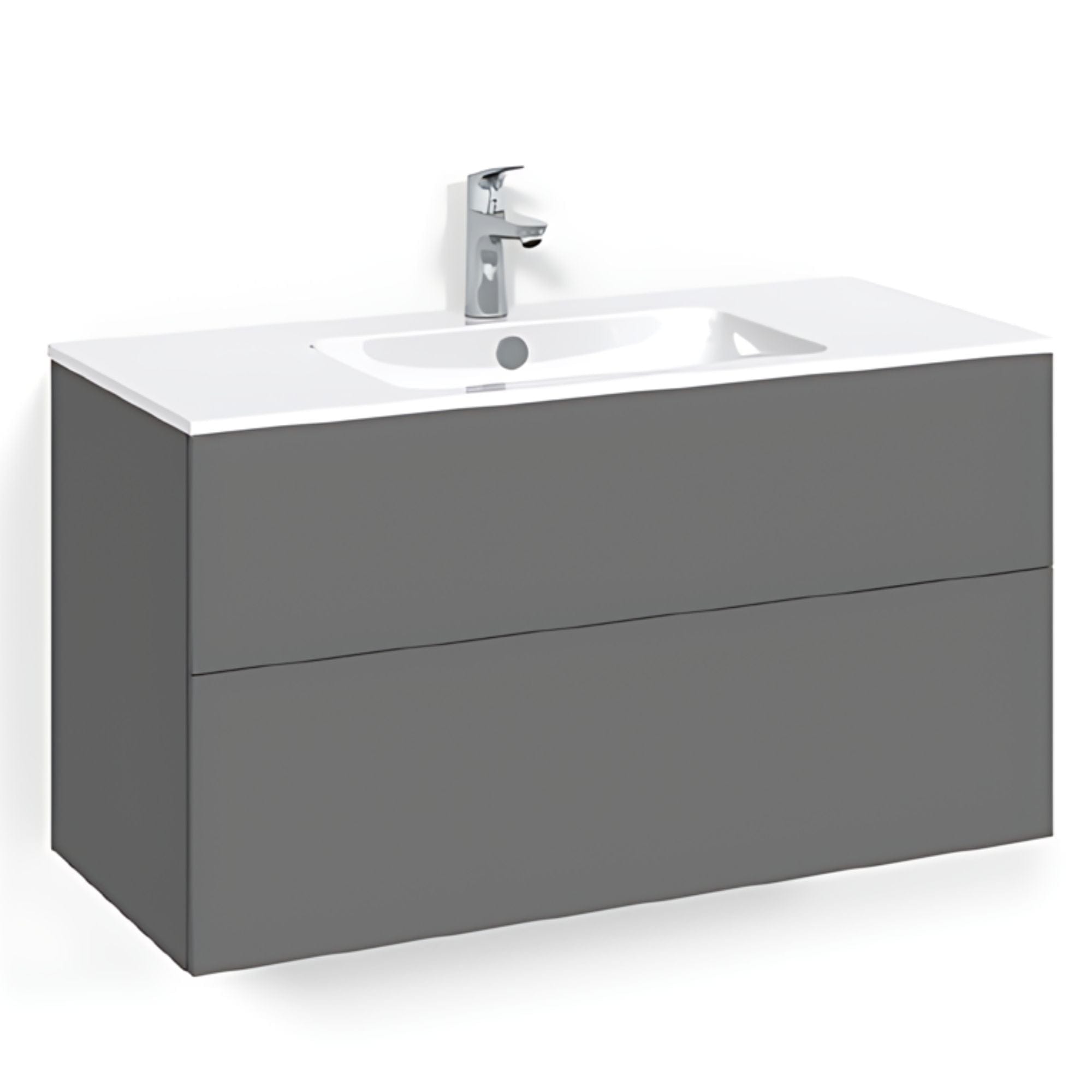 Macro Design CROWN Plain/Push-open Servantskap 2 skuff - med LIGHT servant Antrasitt / 100cm / Light 14 Macro Design Servantskap BUN-FSK100APL14