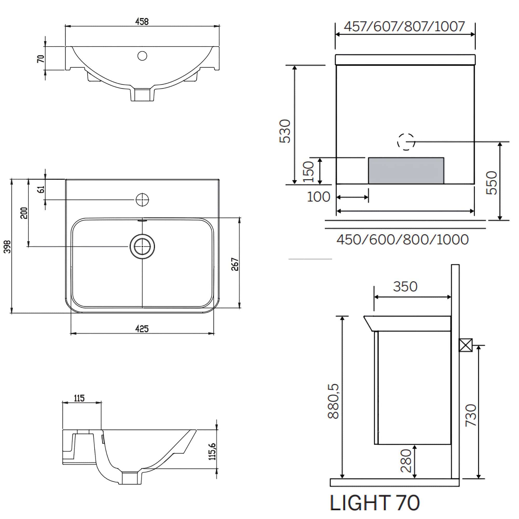 Macro Design CROWN Plain Servantskap 1 dør - med LIGHT 70 servant Hvit / 45x35cm Macro Design Møbelpakke bad BUN-FSK4535VLUL