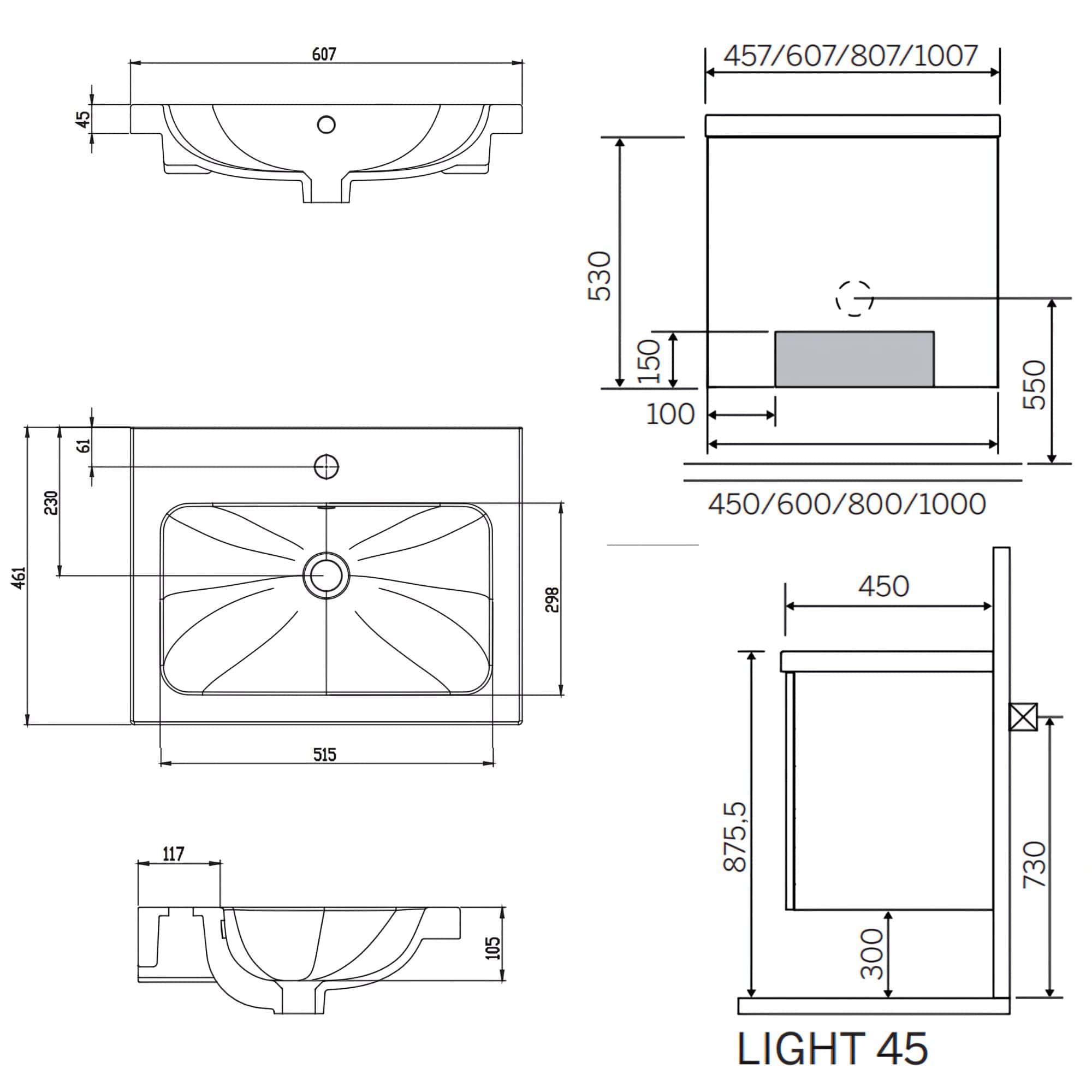 Macro Design CROWN Plain Servantskap 2 dør - med LIGHT 14 eller 45 servant Hvit / 60x35cm Macro Design Møbelpakke bad BUN-FSK4535VLUL