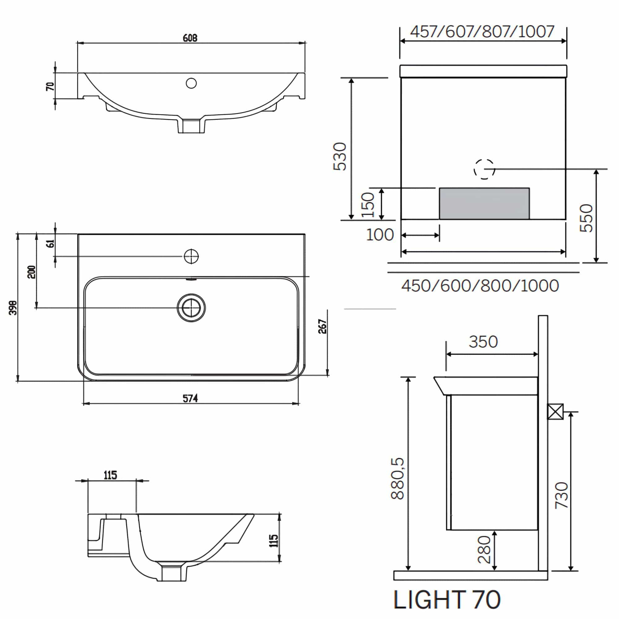 Macro Design CROWN Plain Servantskap 2 dør - med LIGHT 70 servant Hvit / 60x35cm Macro Design Møbelpakke bad BUN-FSK4535VLUL