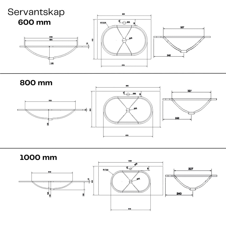 Macro Design CROWN Plain Servantskap 2-skuff - med Glasservant Macro Design Møbelpakke bad